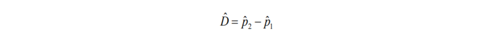 Equation showing how to calculate the absolute difference between the two proportions