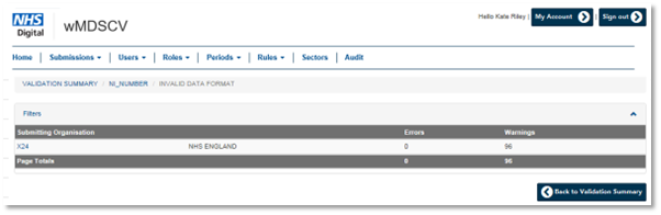 wMDSCV validation summary NI number and invalid date format