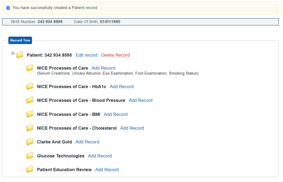 Add data to the record tree - NHS England Digital