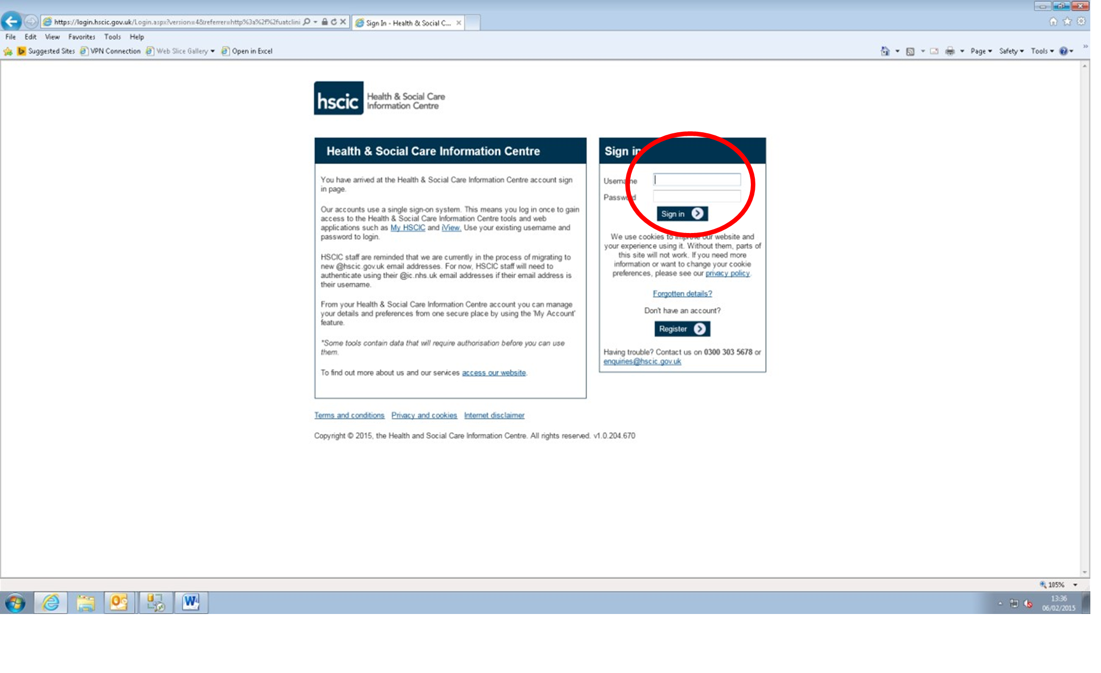 Clinical Audit Platform single sign on screen