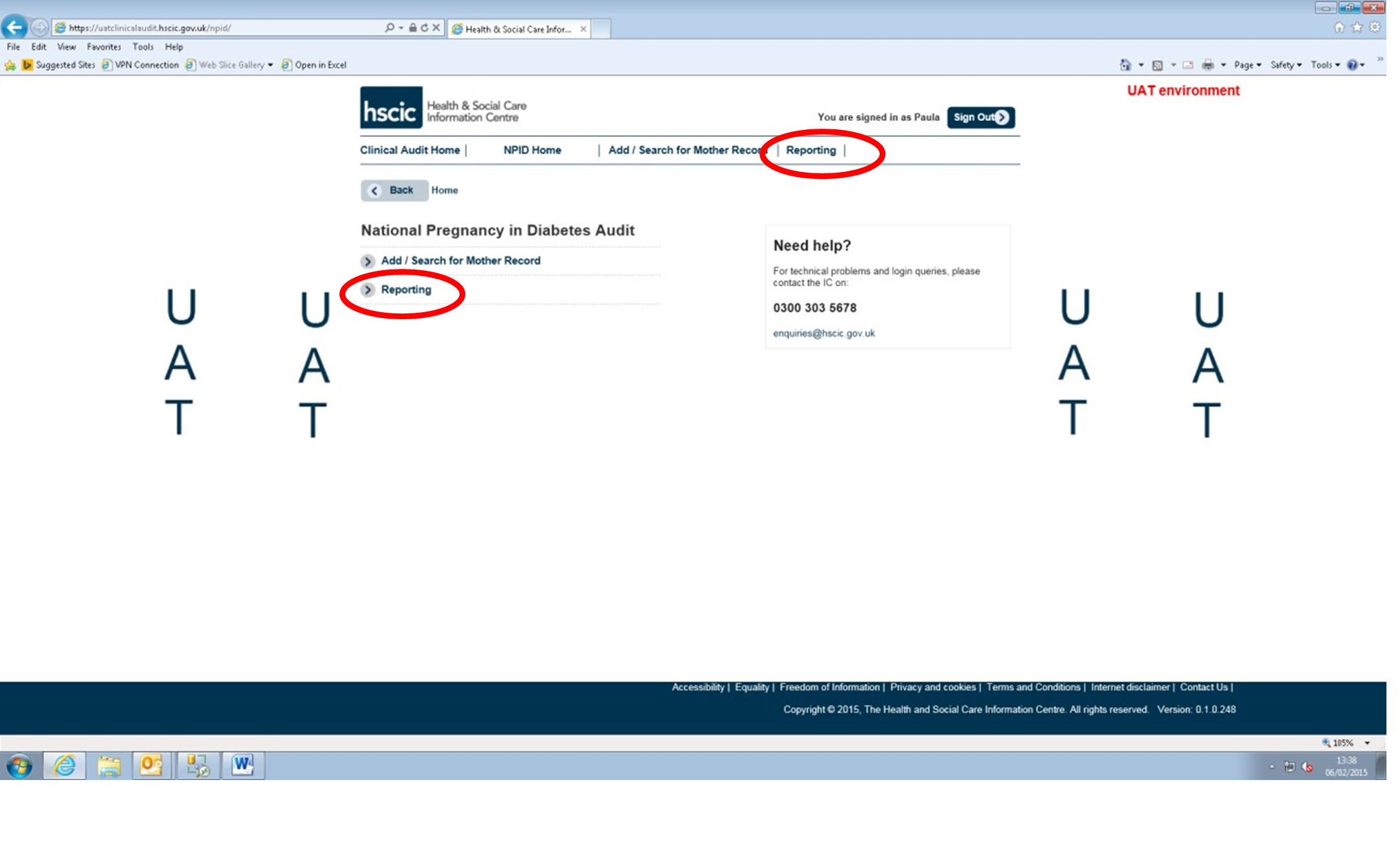 clinical audit platform  screen  highlighting reporting