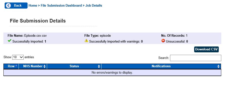 screen shot of CPA no errors or warnings to display screen.
