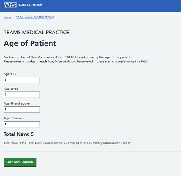 Age of patient screen