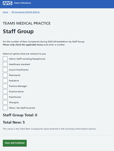 SDCS system showing Staff Group