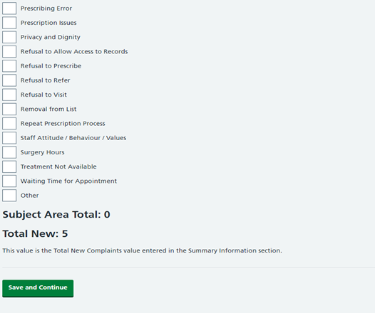 Complaint subject area part 2