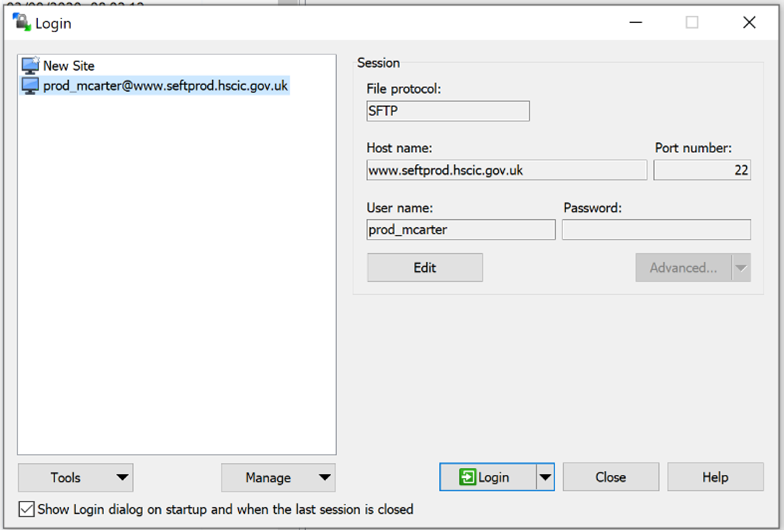 WinSCP login screen