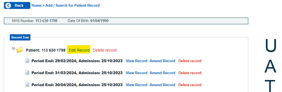 Edit record option