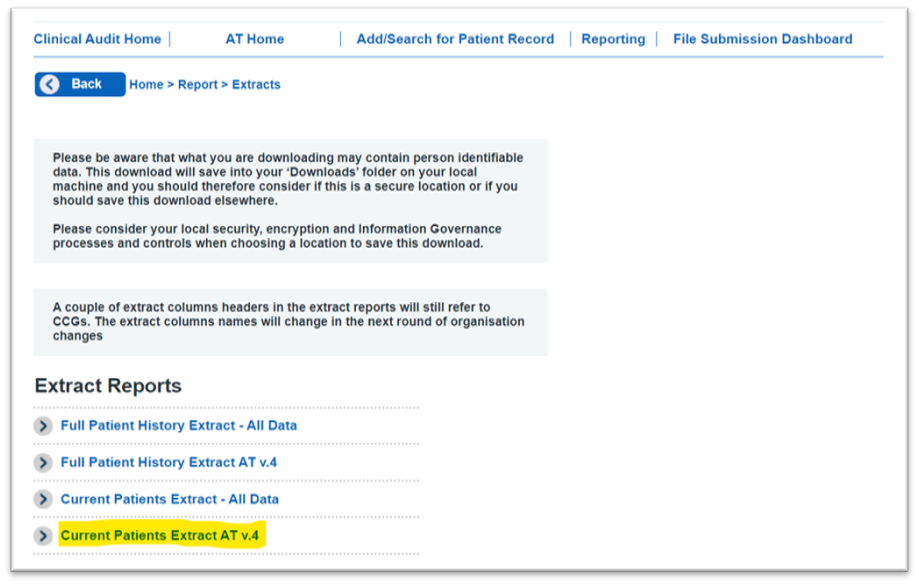 Current Patients Extract AT v4 option