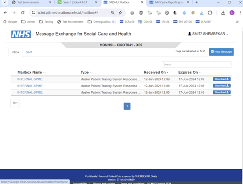 PDS MESH user interface showing 3 mailbox results returned in a table.