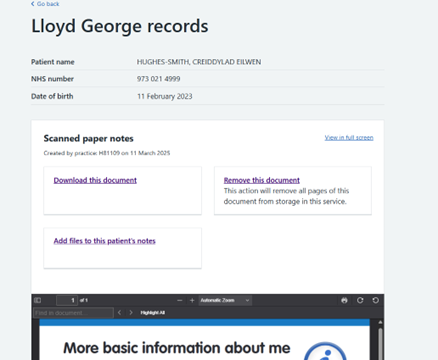 Screenshot of Lloyd George records page