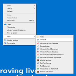Desktop image displaying New and short cut folder