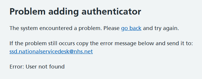 Self service add authenticator problem adding authenticator error