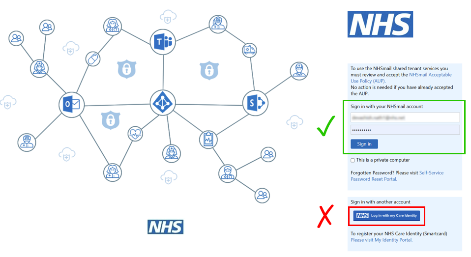 Self service add authenticator register NHS dot net Connect sign in screen