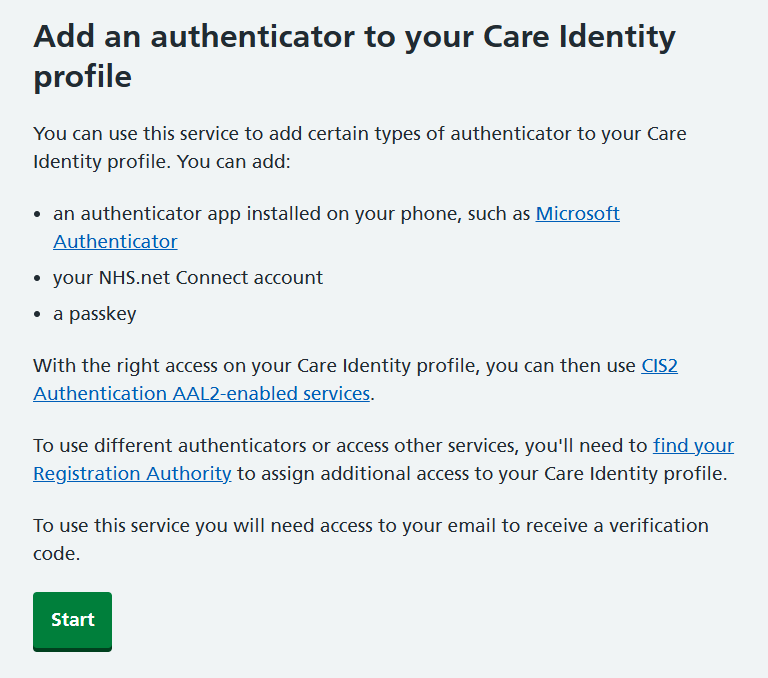Self service add authenticator start