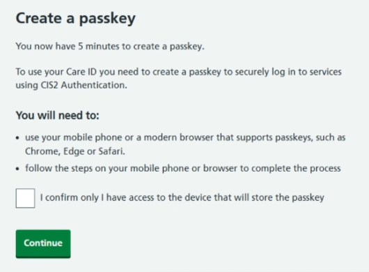 CIS self service profile create a passkey