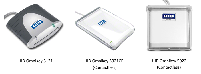 Image showing three versions of the Omnikey smartcard reader