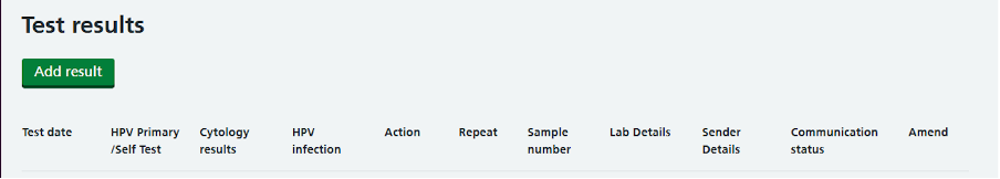 Test results screen