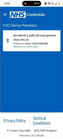 CIM register CIS2 Auth passkey Android passkey shown in app
