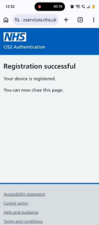 CIM register CIS2 Auth passkey Android registration successful
