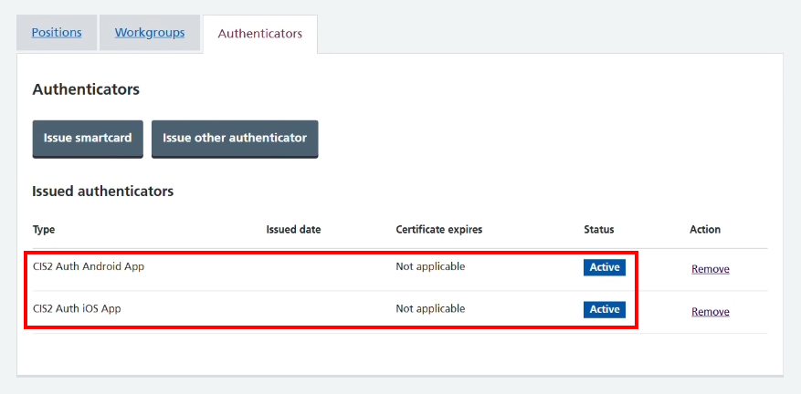 CIM register CIS2 Auth passkey authenticators tab both versions active and highlighted