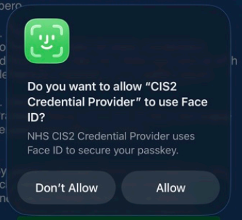 CIM register CIS2 Auth passkey iOS allow Face ID