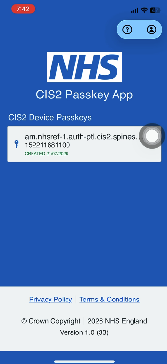 CIM register CIS2 Auth passkey iOS passkey shown on app home screen