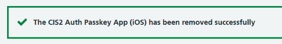 CIM register CIS2 Auth passkey remove iOS success