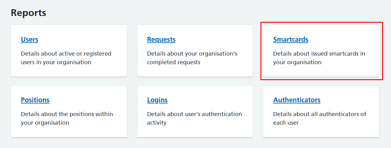 CIM reports including authenticators report smartcards report highlighted