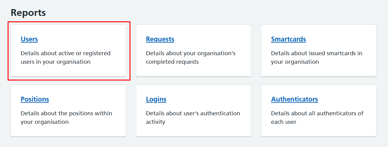 CIM reports including authenticators report users report highlighted