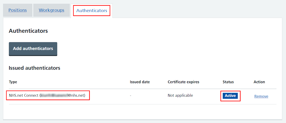 CIM self register authenticator NHS dot net Connect listed in profile v2