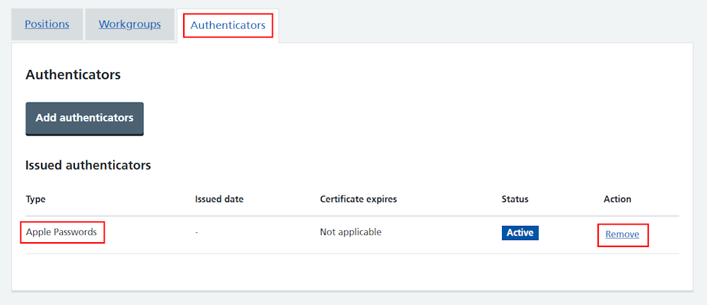CIM self register authenticator passkey listed in profile remove link highlighted