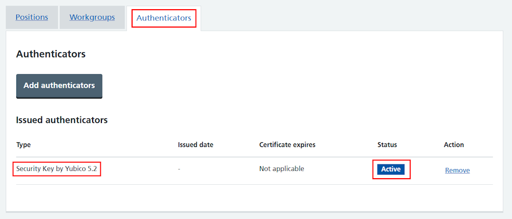 CIM self register authenticator security key listed in profile v2
