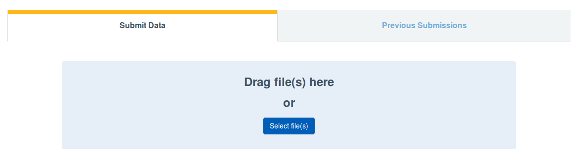 data submissions screen displaying the submit data tab and the previous submissions tab