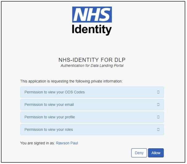 NHS Identity for Data Landing Portal authenticate for data landing portal