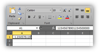 Screenshot showing Excel converting to scientific notation.