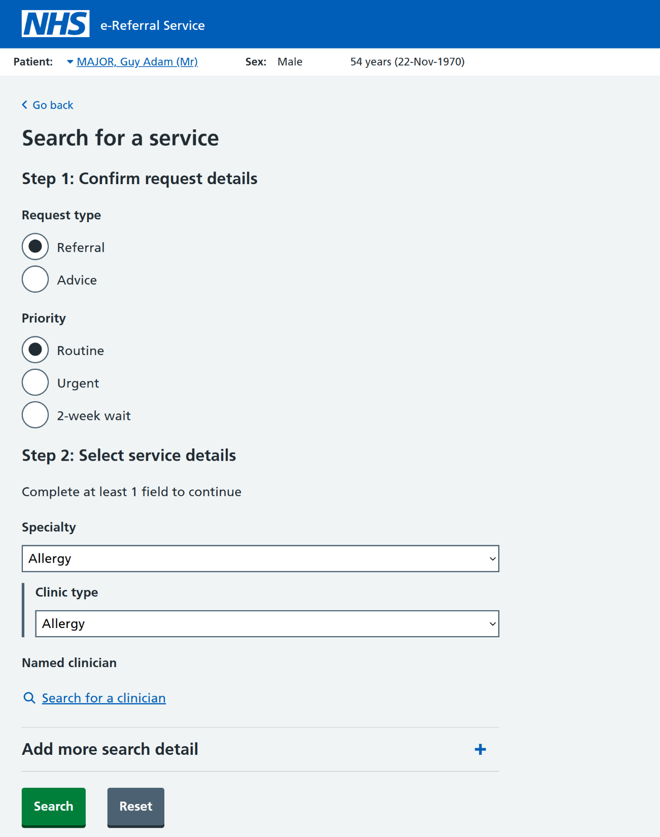 Search for a service confirm request details