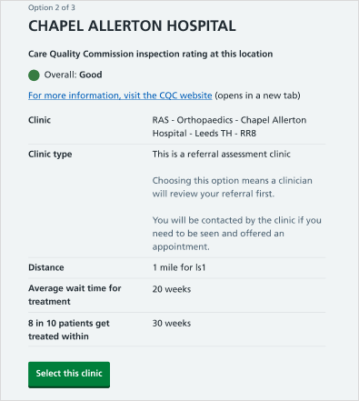 Image displays MYR screen for shortlist options with new waiting time information