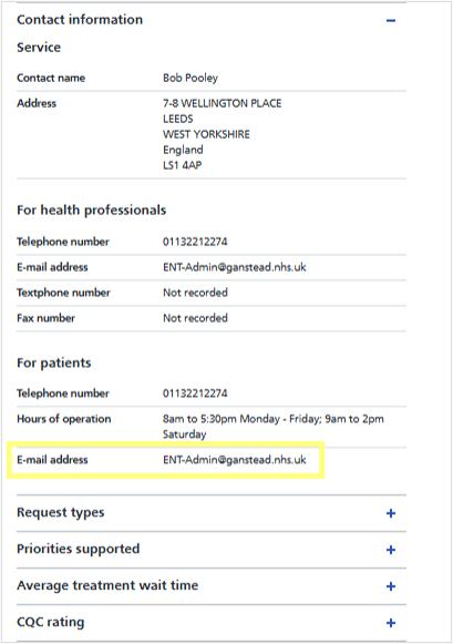 Image displays service details from referral service search screen