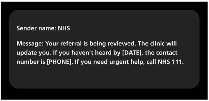 Image displays SMS for referral under review