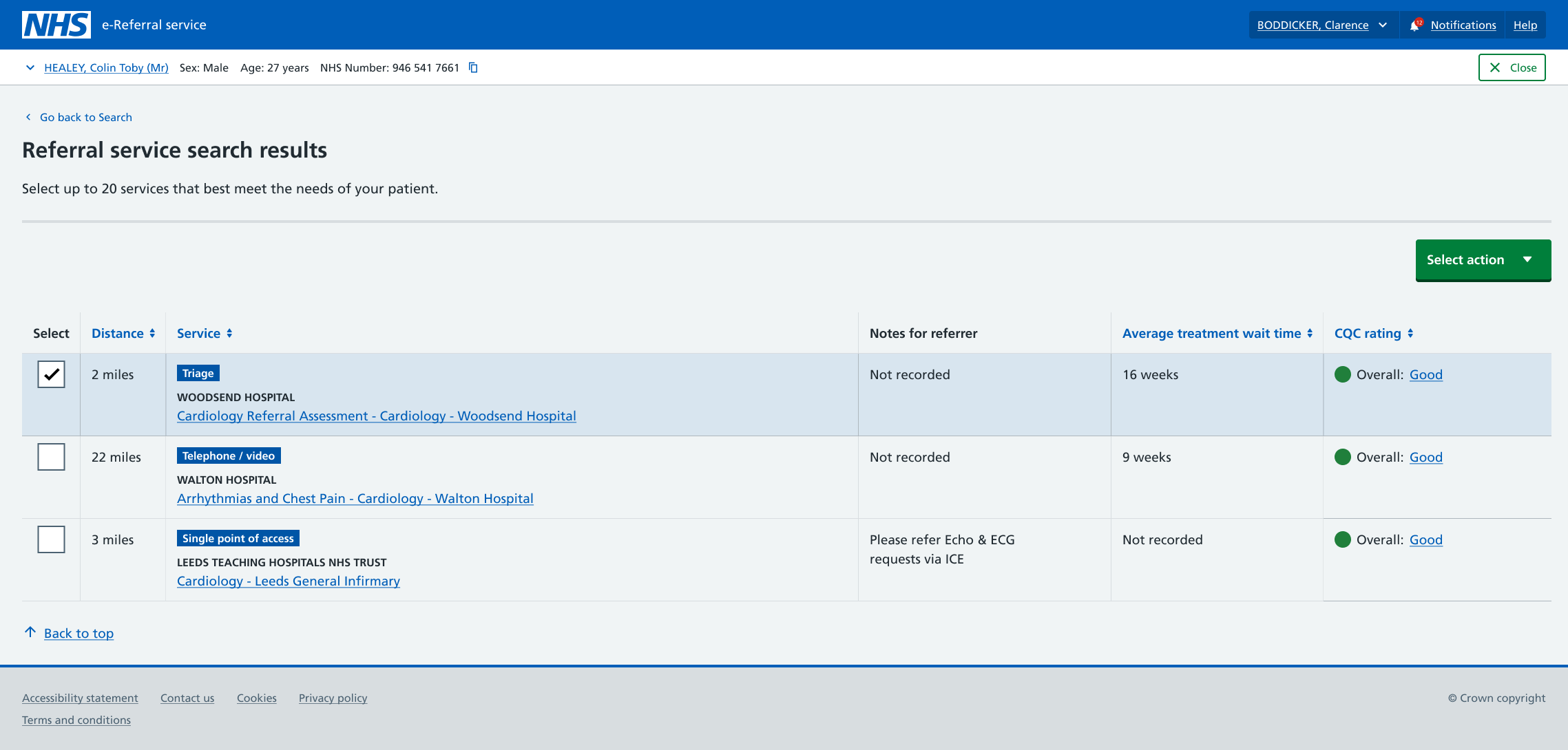 Image shows 'Single point of access' label in the patient service search for referral