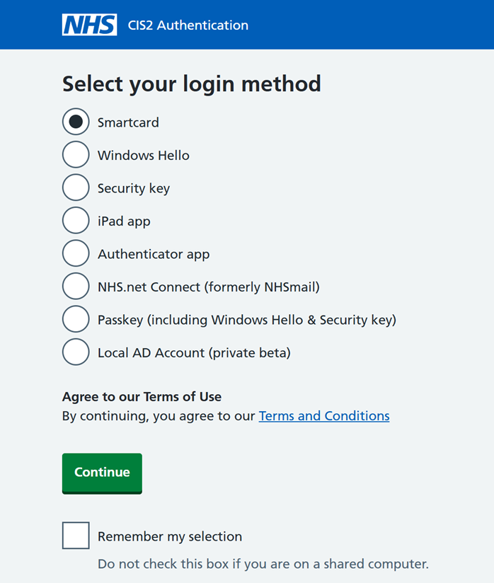 Select your login method
