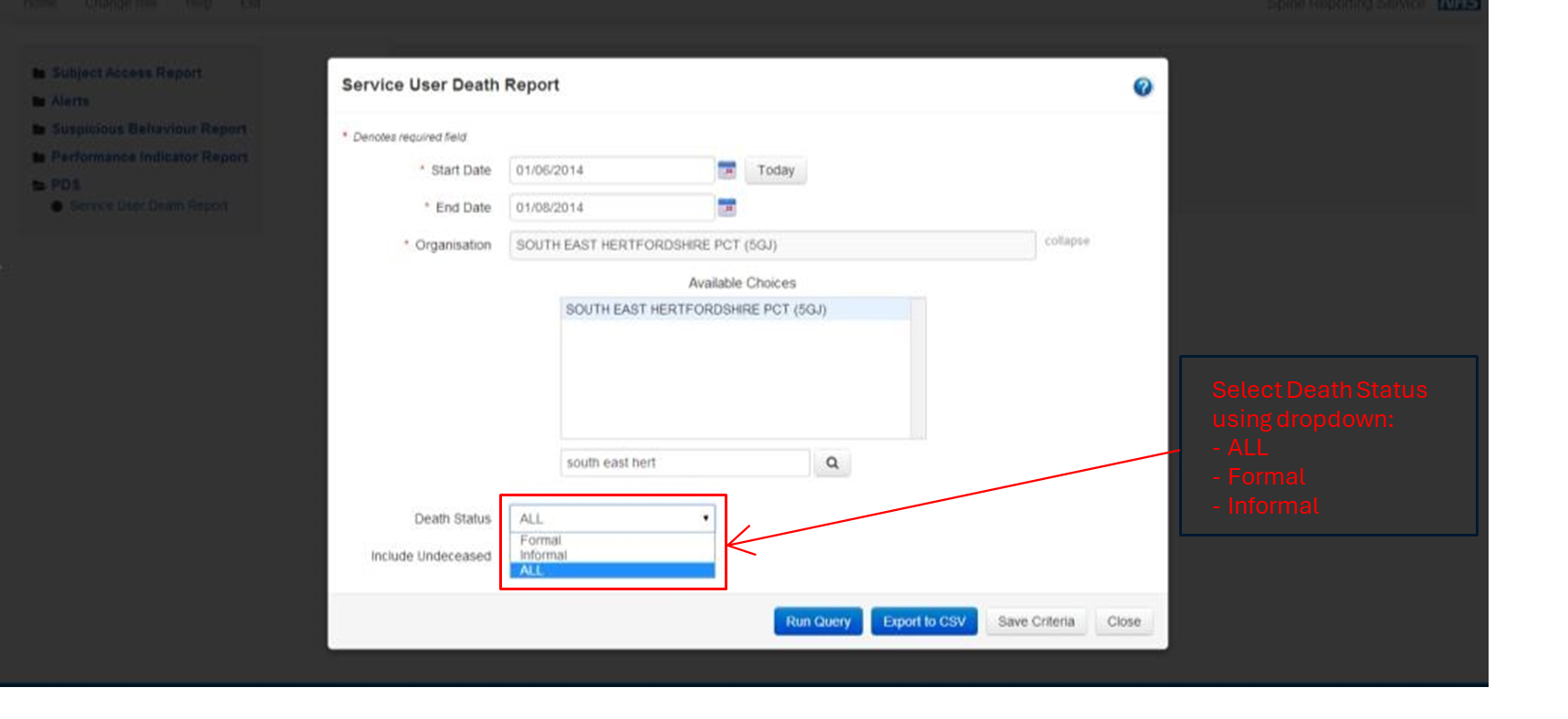 Select Death Status using the dropdown