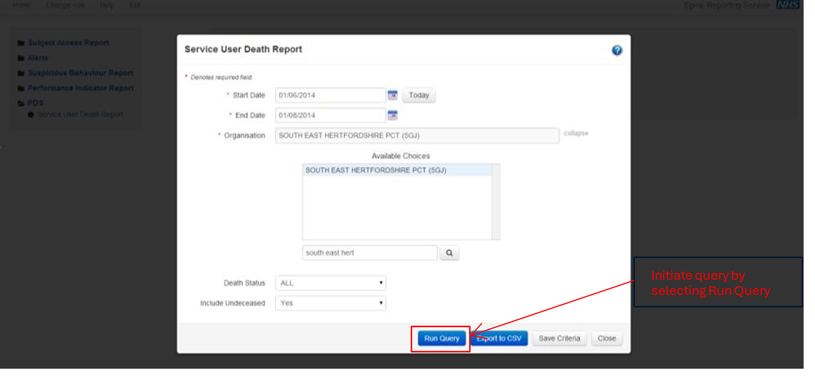 Start the query by selecting Run Query