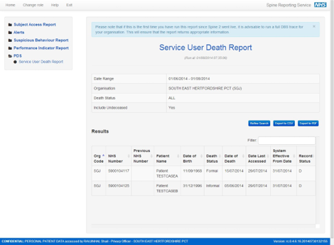 The results box will display all deaths recorded.