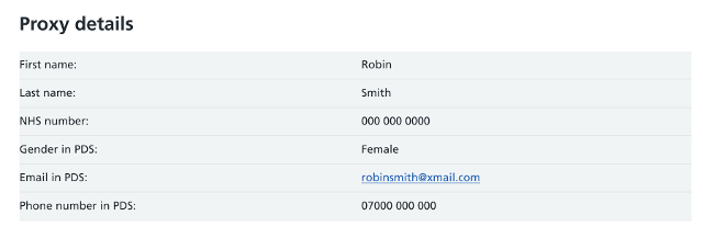 The application service email showing the proxy details that have been submitted.