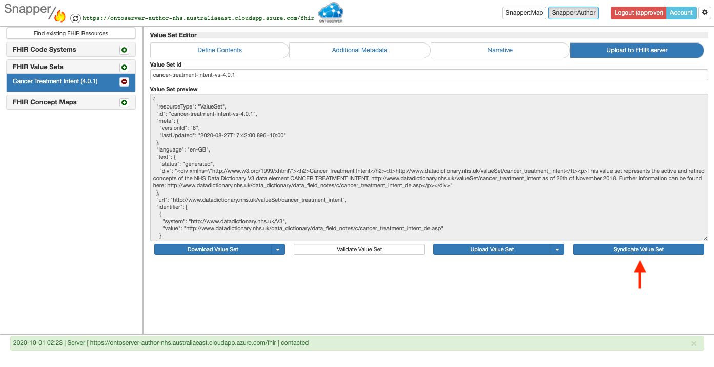 screen shot of snapper value set  editor page
