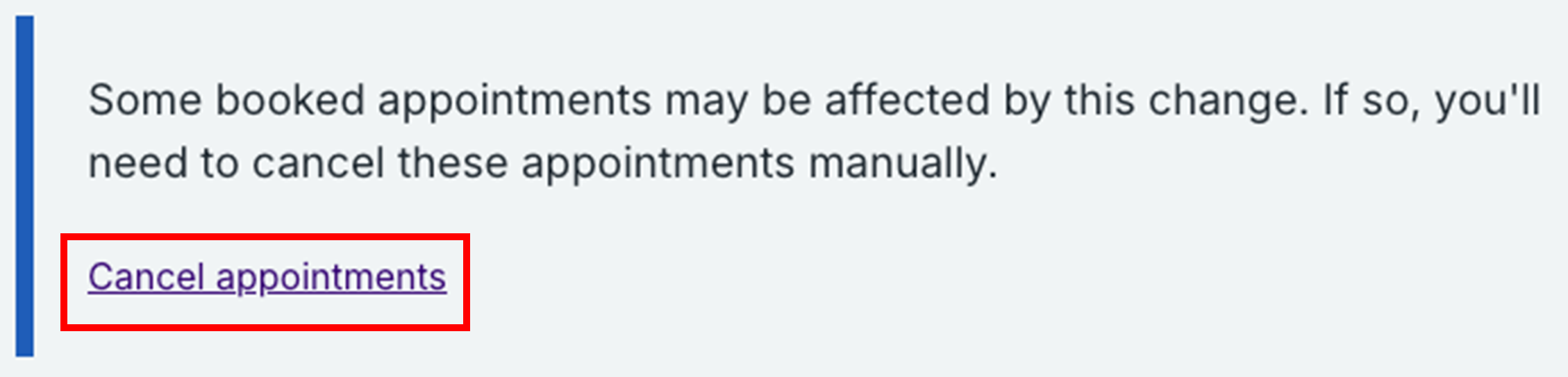 Cancel appointments link